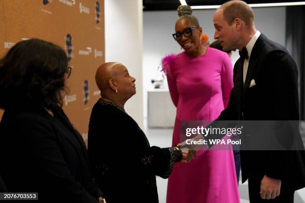 Prince William, Prince of Wales meets Baroness Doreen Lawrence as he attends The Diana Legacy Awards at the Science Museum on March 14, 2024 in...