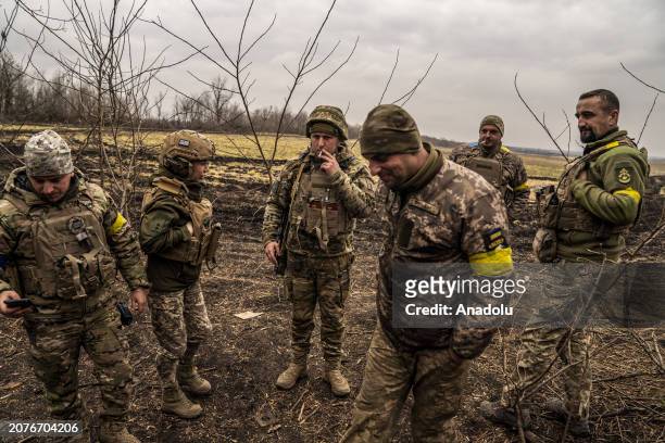 Ukrainian soldiers at the artillery position in an unidentified area on the Adiivka frontline as the war between Russia and Ukraine continues in...