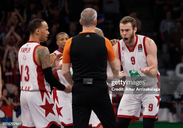 Nicolo Melli, #9 of EA7 Emporio Armani Milan reacts during the Turkish Airlines EuroLeague Regular Season Round 29 match between Baskonia Vitoria...