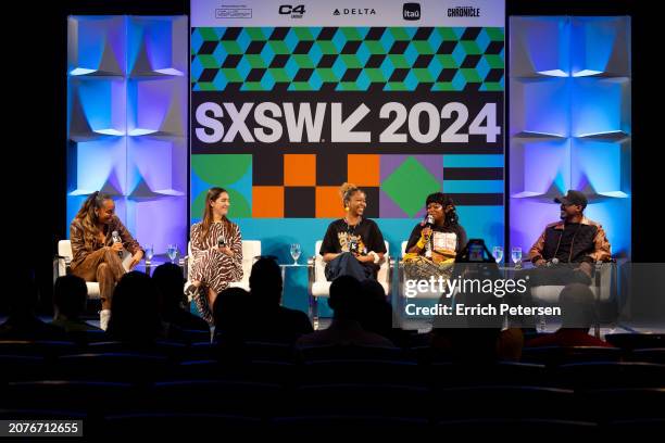 Mayola Charles, Dana Droppo, Bobbi LaNea and Folayan Kunerede of Flyana Boss and Raj Will at the Featured Session: Music Industry Remix: Equity for...