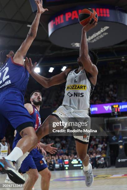 Zach Leday, #2 of Partizan Mozzart Bet Belgrade in action during the Turkish Airlines EuroLeague Regular Season Round 29 match between FC Barcelona...