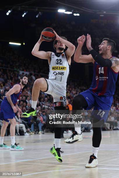 Uros Trifunovic, #32 of Partizan Mozzart Bet Belgrade in action during the Turkish Airlines EuroLeague Regular Season Round 29 match between FC...