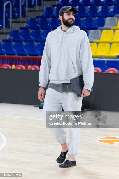 Ricky Rubio, #9 of FC Barcelona arriving to the arena prior the Turkish Airlines EuroLeague Regular Season Round 29 match between FC Barcelona and...