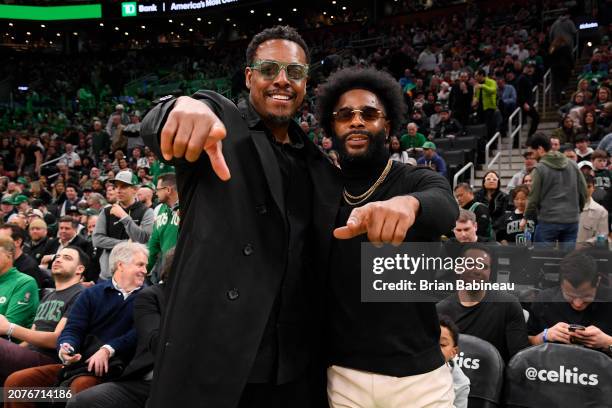 Paul Pierce and Malcolm Butler pose for a photo during the game between the Phoenix Suns and the Boston Celtics on March 14, 2024 at the TD Garden in...