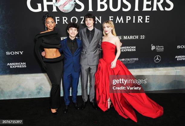 Celeste O'Connor, Logan Kim, Finn Wolfhard and Mckenna Grace at the world premiere of "Ghostbusters: Frozen Empire" held at AMC Lincoln Square New...