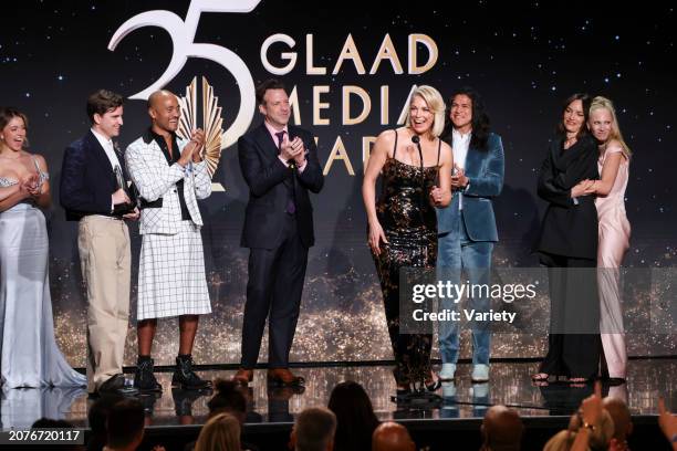 Billy Harris, Jason Sudeikis, Hannah Waddingham, Cristo Fernández, Jodi Balfour and Juno Temple accept the award for Outstanding Comedy Series for...