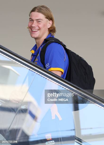 Harley Reid is seen at Perth Airport in on March 15, 2024 in Perth, Australia.