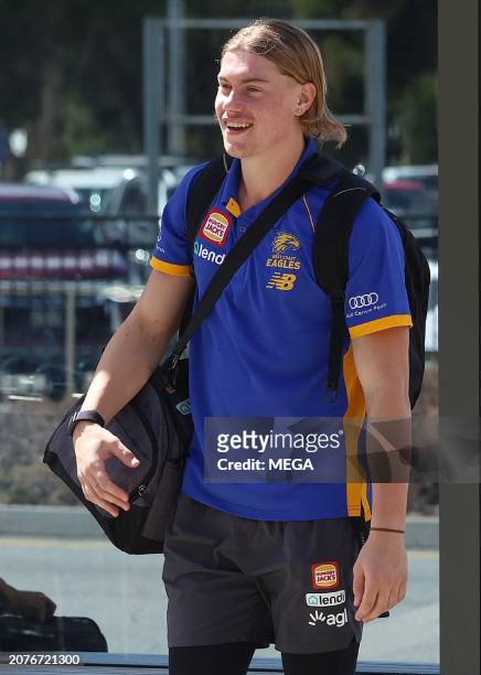 Harley Reid is seen at Perth Airport in on March 15, 2024 in Perth, Australia.