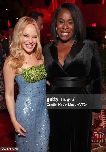 Kylie Minogue and Uzo Aduba attend the 2024 Vanity Fair Oscar Party Hosted By Radhika Jones at Wallis Annenberg Center for the Performing Arts on...