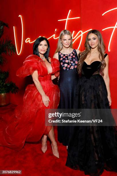 Lauren Sanchez, Kelly Sawyer Patricof and Jessica Alba attend the 2024 Vanity Fair Oscar Party Hosted By Radhika Jones at Wallis Annenberg Center for...