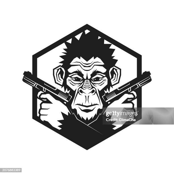 monkey, gorilla, ape with handguns. gangster monkey character mascot cut out silhouette - rapper stock illustrations
