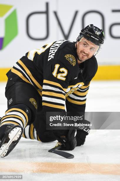 Kevin Shattenkirk of the Boston Bruins warms up before the game against the St. Louis Blues at the TD Garden on March 11, 2024 in Boston,...