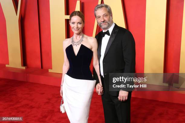 Leslie Mann and Judd Apatow attend the 2024 Vanity Fair Oscar Party hosted by Radhika Jones at Wallis Annenberg Center for the Performing Arts on...