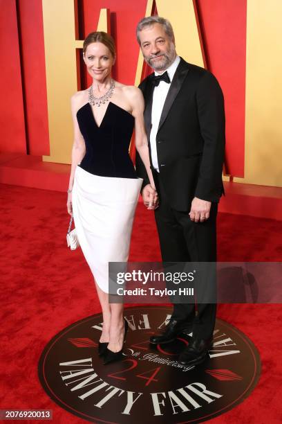 Leslie Mann and Judd Apatow attend the 2024 Vanity Fair Oscar Party hosted by Radhika Jones at Wallis Annenberg Center for the Performing Arts on...