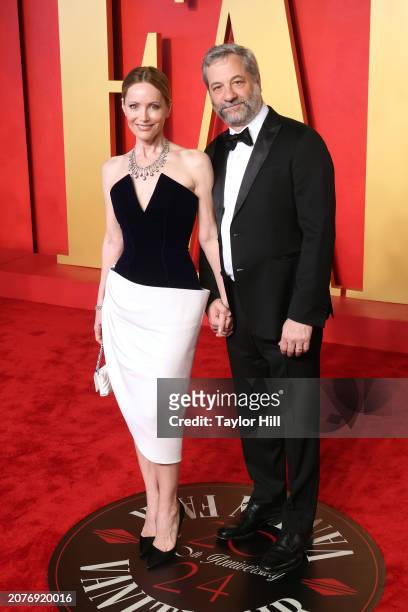 Leslie Mann and Judd Apatow attend the 2024 Vanity Fair Oscar Party hosted by Radhika Jones at Wallis Annenberg Center for the Performing Arts on...