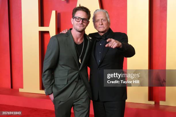 Cameron Douglas and Michael Douglas attend the 2024 Vanity Fair Oscar Party hosted by Radhika Jones at Wallis Annenberg Center for the Performing...