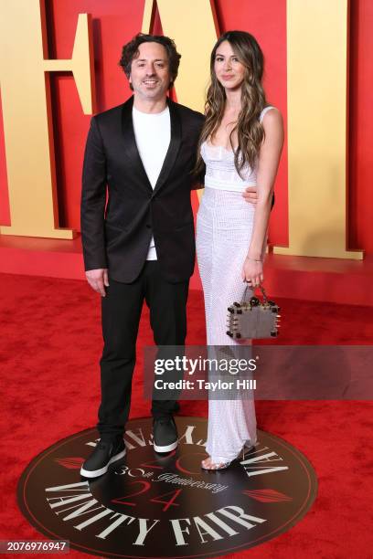 Sergey Brin and Gerelyn Soto attend the 2024 Vanity Fair Oscar Party hosted by Radhika Jones at Wallis Annenberg Center for the Performing Arts on...