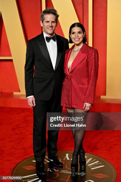 Ryan Piers Williams and America Ferrera attend the 2024 Vanity Fair Oscar Party Hosted By Radhika Jones at Wallis Annenberg Center for the Performing...