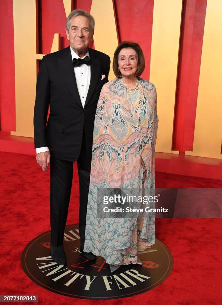 Paul Pelosi, Nancy Pelosi arrives at the 2024 Vanity Fair Oscar Party Hosted By Radhika Jones at Wallis Annenberg Center for the Performing Arts on...