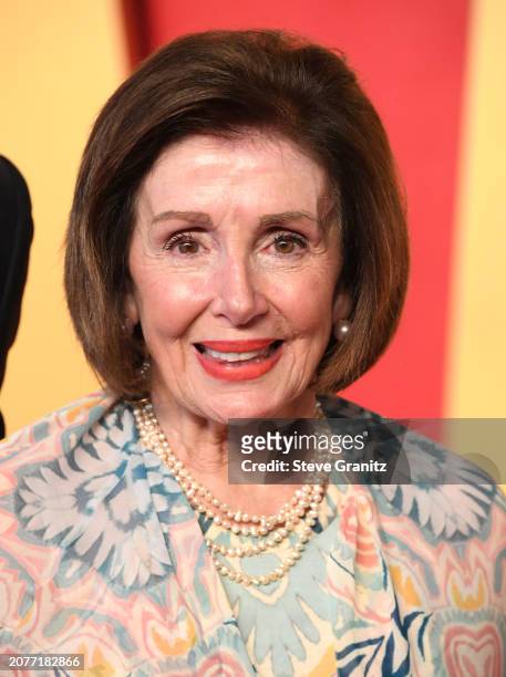 Nancy Pelosi arrives at the 2024 Vanity Fair Oscar Party Hosted By Radhika Jones at Wallis Annenberg Center for the Performing Arts on March 10, 2024...