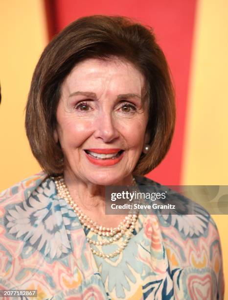 Nancy Pelosi arrives at the 2024 Vanity Fair Oscar Party Hosted By Radhika Jones at Wallis Annenberg Center for the Performing Arts on March 10, 2024...