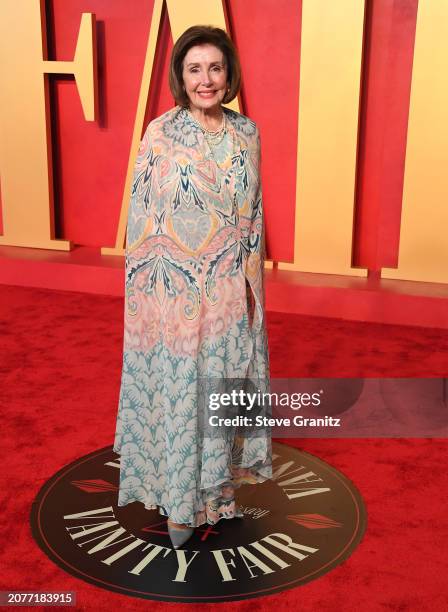 Nancy Pelosi arrives at the 2024 Vanity Fair Oscar Party Hosted By Radhika Jones at Wallis Annenberg Center for the Performing Arts on March 10, 2024...