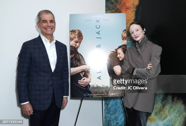 Victor Levin and Andrea Riseborough attend the Los Angeles premiere of "Alice & Jack" at WME screening room on March 11, 2024 in Los Angeles,...