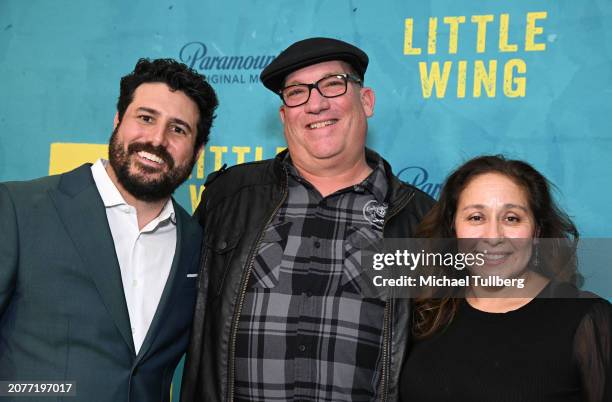 Dean Israelite, Don Dunn and Crista Dunn attend the Los Angeles tastemaker screening event and red carpet for Paramount+'s "Little Wing" at The...