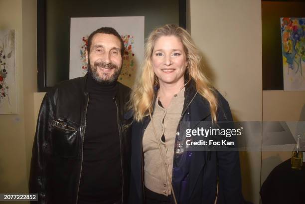 Zinedine Soualem and Natacha Regnier attend «Essentielle» Caroline Faindt's Preview at Wonder Nature on March 11, 2024 in Paris, France.