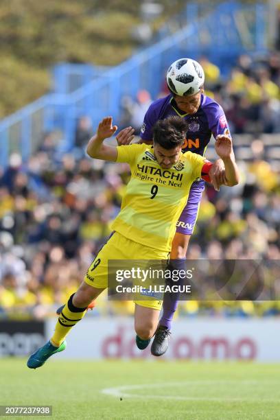 Cristiano of Kashiwa Reysol and Hiroki Mizumoto during the J.League J1 match between Kashiwa Reysol and Sanfrecce Hiroshima at Sankyo Frontier...