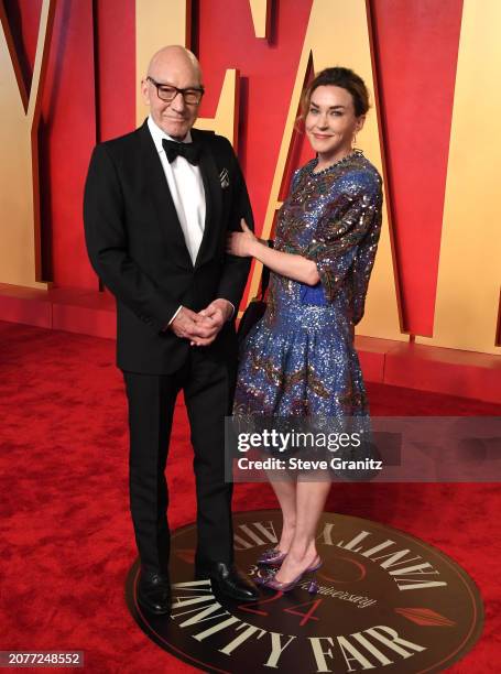 Patrick Stewart, Sunny Ozell arrives at the 2024 Vanity Fair Oscar Party Hosted By Radhika Jones at Wallis Annenberg Center for the Performing Arts...