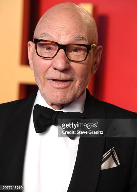Patrick Stewart arrives at the 2024 Vanity Fair Oscar Party Hosted By Radhika Jones at Wallis Annenberg Center for the Performing Arts on March 10,...