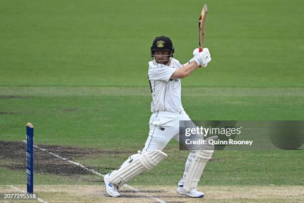 Josh Inglis of Western Australia bats during the Sheffield Shield match between Victoria and Western Australia at CitiPower Centre, on March 12 in...