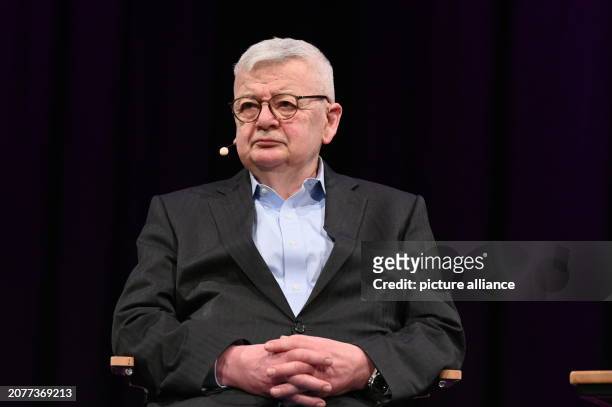 March 2024, North Rhine-Westphalia, Cologne: Politician Joschka Fischer, Foreign Minister of the Federal Republic of Germany from 1998 to 2005, reads...