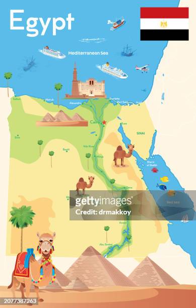 egypt travel map - nile river stock illustrations