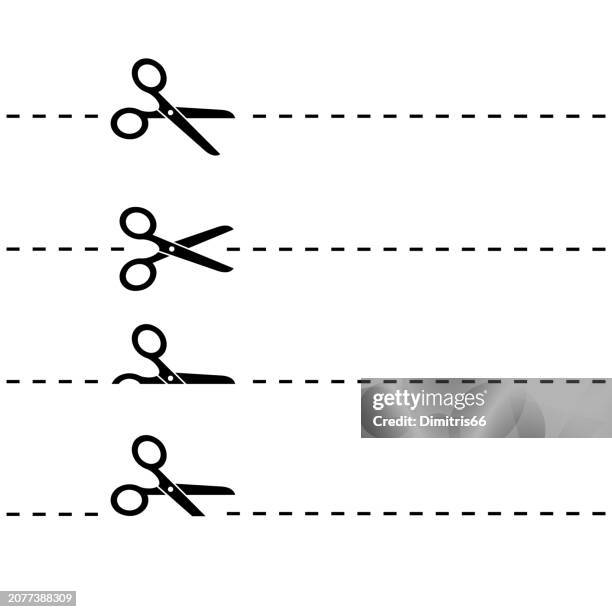 illustrations, cliparts, dessins animés et icônes de jeu d’icônes de ciseaux avec lignes de coupe - ciseaux