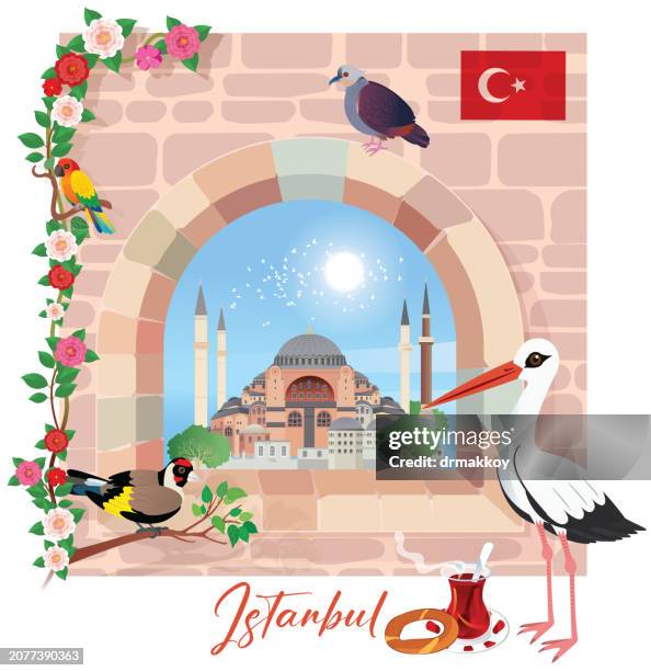 hagia sofia in the wall - istanbul tea stock illustrations