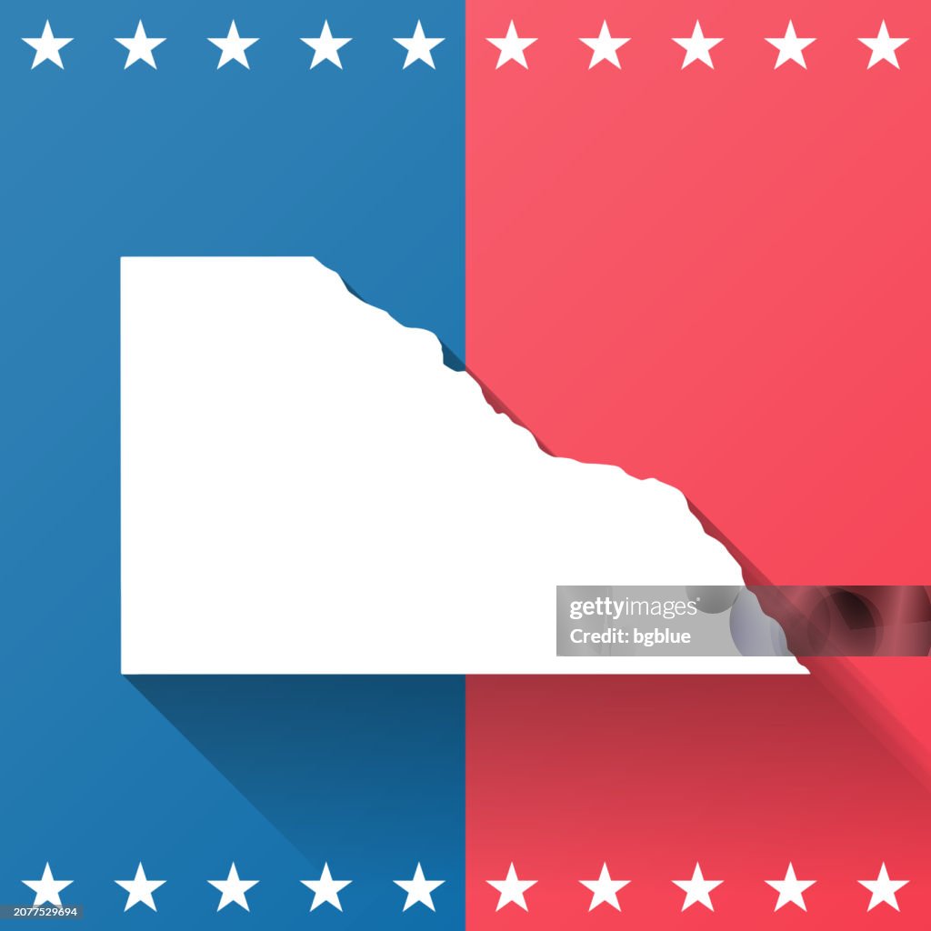 Winona County, Minnesota. Map on blue and red background