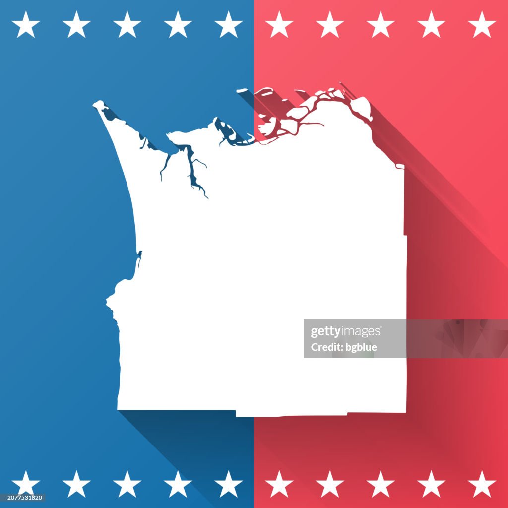 Clatsop County, Oregon. Map on blue and red background