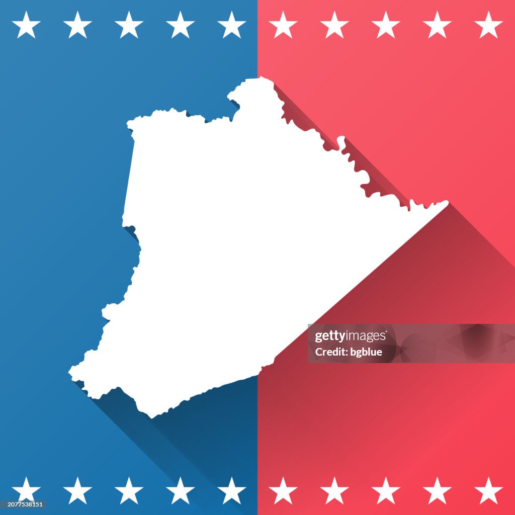 Pike County, Kentucky. Map on blue and red background