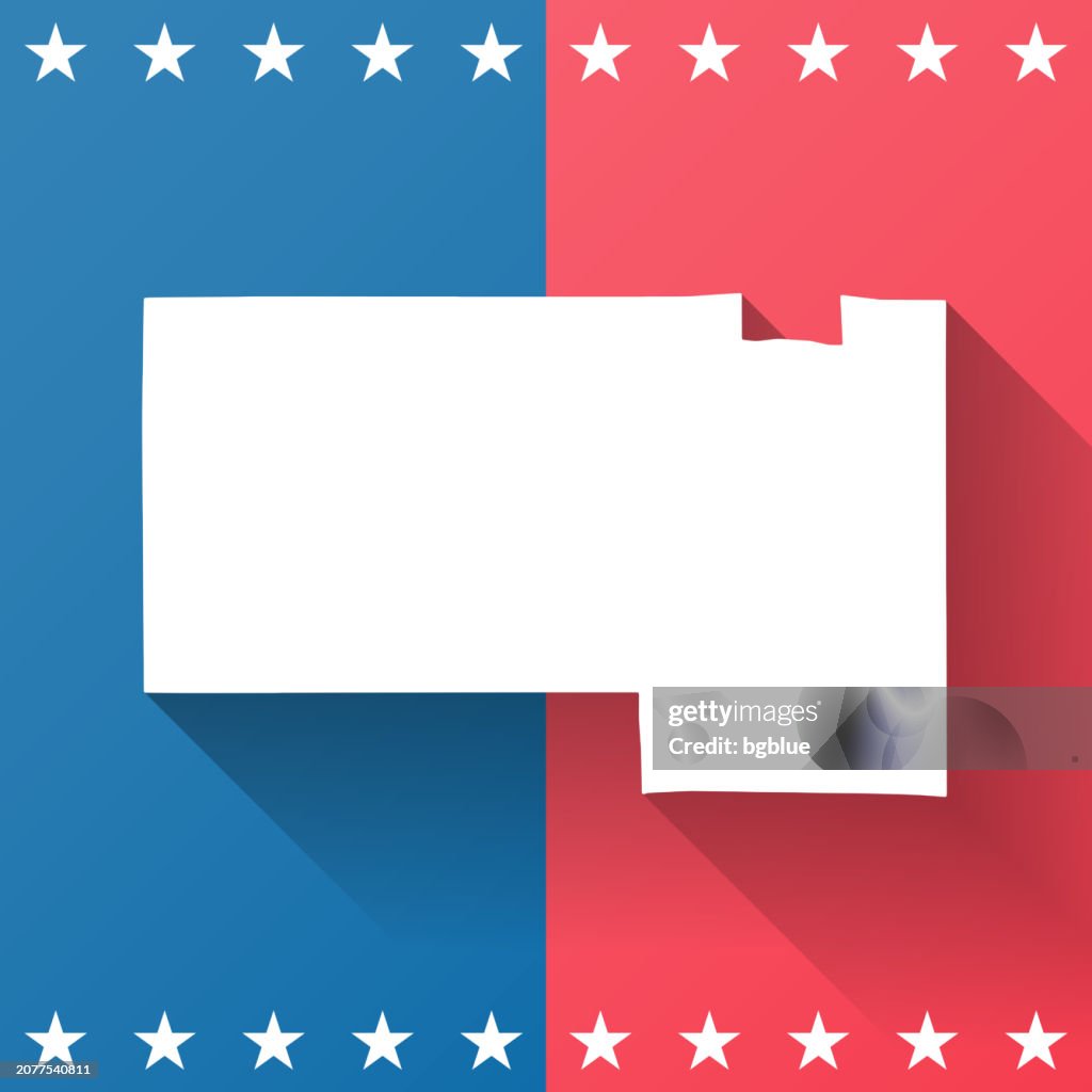 Oneida County, Wisconsin. Map on blue and red background