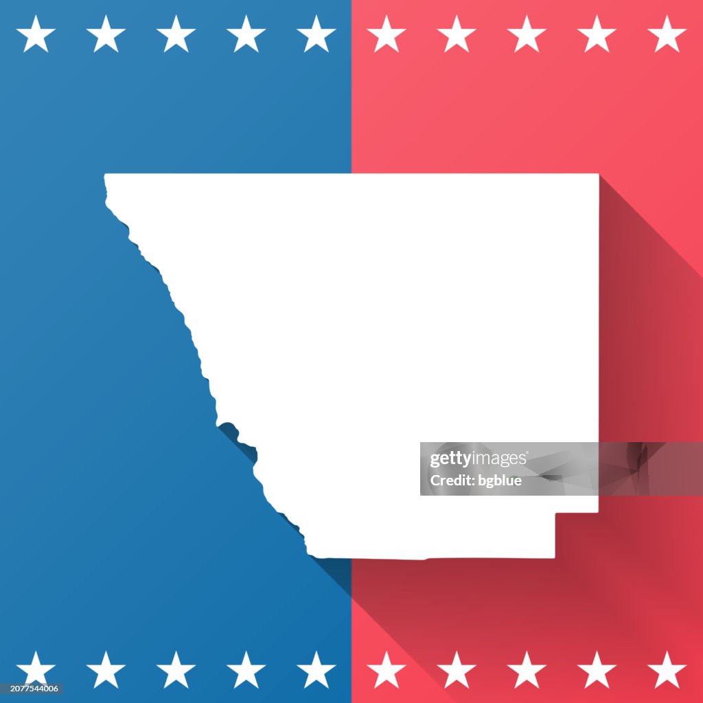 Larimer County, Colorado. Map on blue and red background