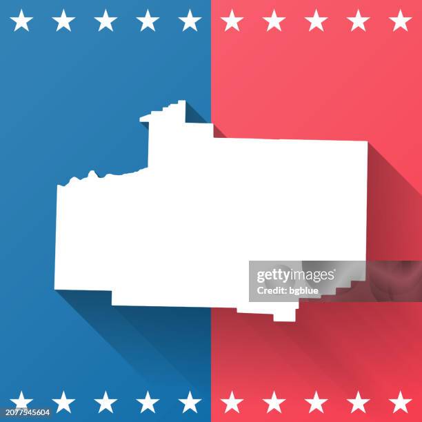 scott county, arkansas. map on blue and red background - waldron-arkansas stock illustrations