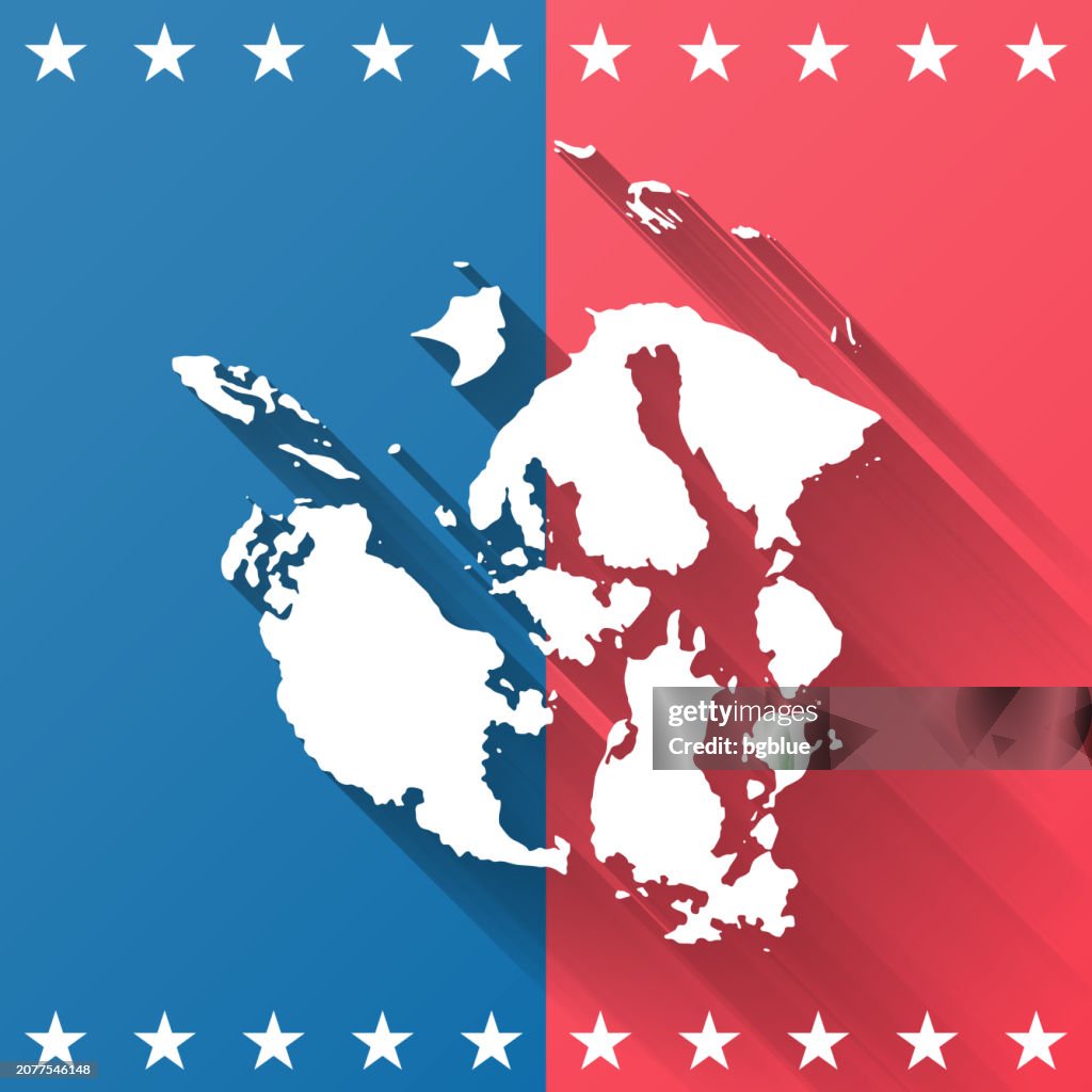 San Juan County, Washington. Map on blue and red background