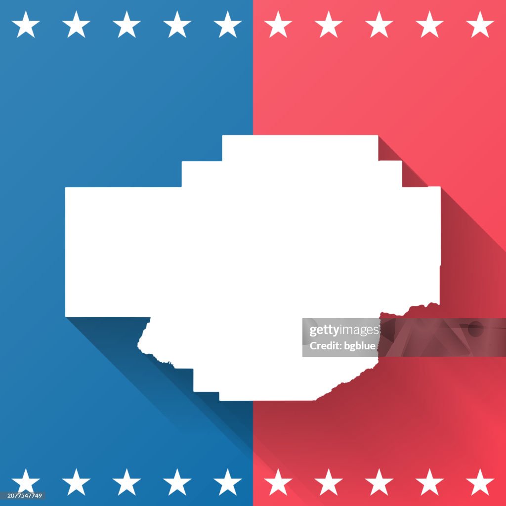 Chouteau County, Montana. Map on blue and red background