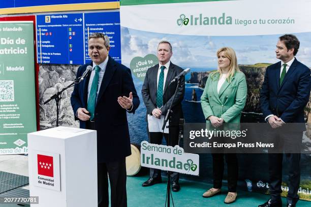 The Minister of Housing, Transport and Infrastructures of the Community of Madrid, Jorge Rodrigo Dominguez, speaks during the inauguration of Ireland...