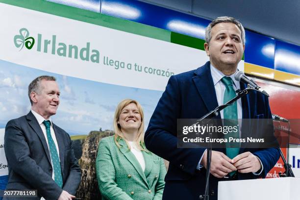 The Minister of Housing, Transport and Infrastructures of the Community of Madrid, Jorge Rodrigo Dominguez, speaks during the inauguration of Ireland...