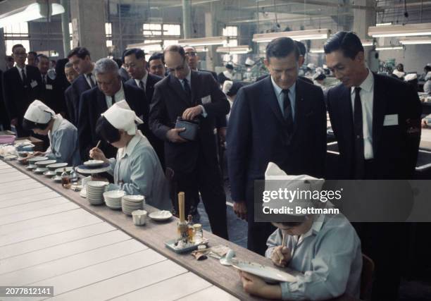 Group of US Governors visiting the Noritake ceramics company in Nagoya, Japan, April 8th 1968. The pictures were taken during a goodwill and...