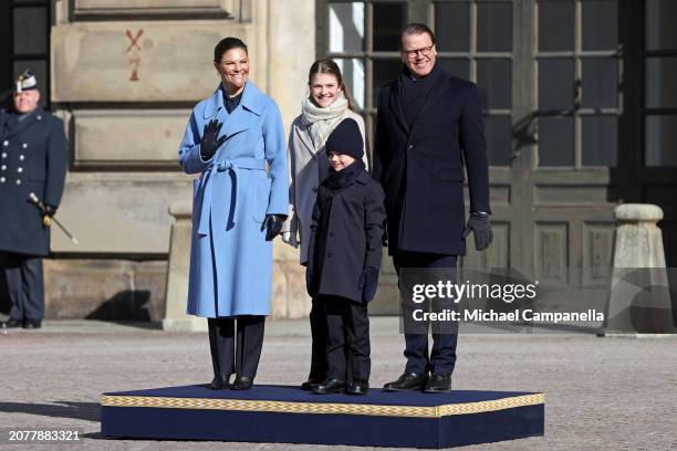 Crown Princess Victoria of Sweden, Princess Estelle of Sweden, Prince Oscar of Sweden and Prince Daniel of Sweden arrive for the Crown Princess' Name...