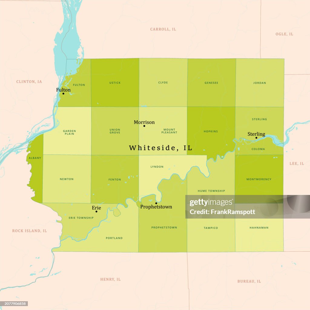 IL Whiteside County Vector Map Green